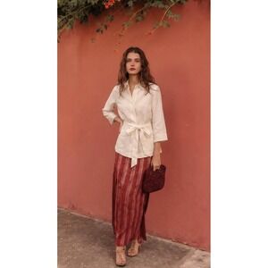 NWT Covington Petite Women's Linen Blend Jacket Ivory Tie Waist Pockets L/P